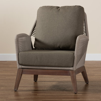 Palmdale Mid-Century Transitional Grey Woven Rope Mahogany Accent Chair by Corrigan Studio