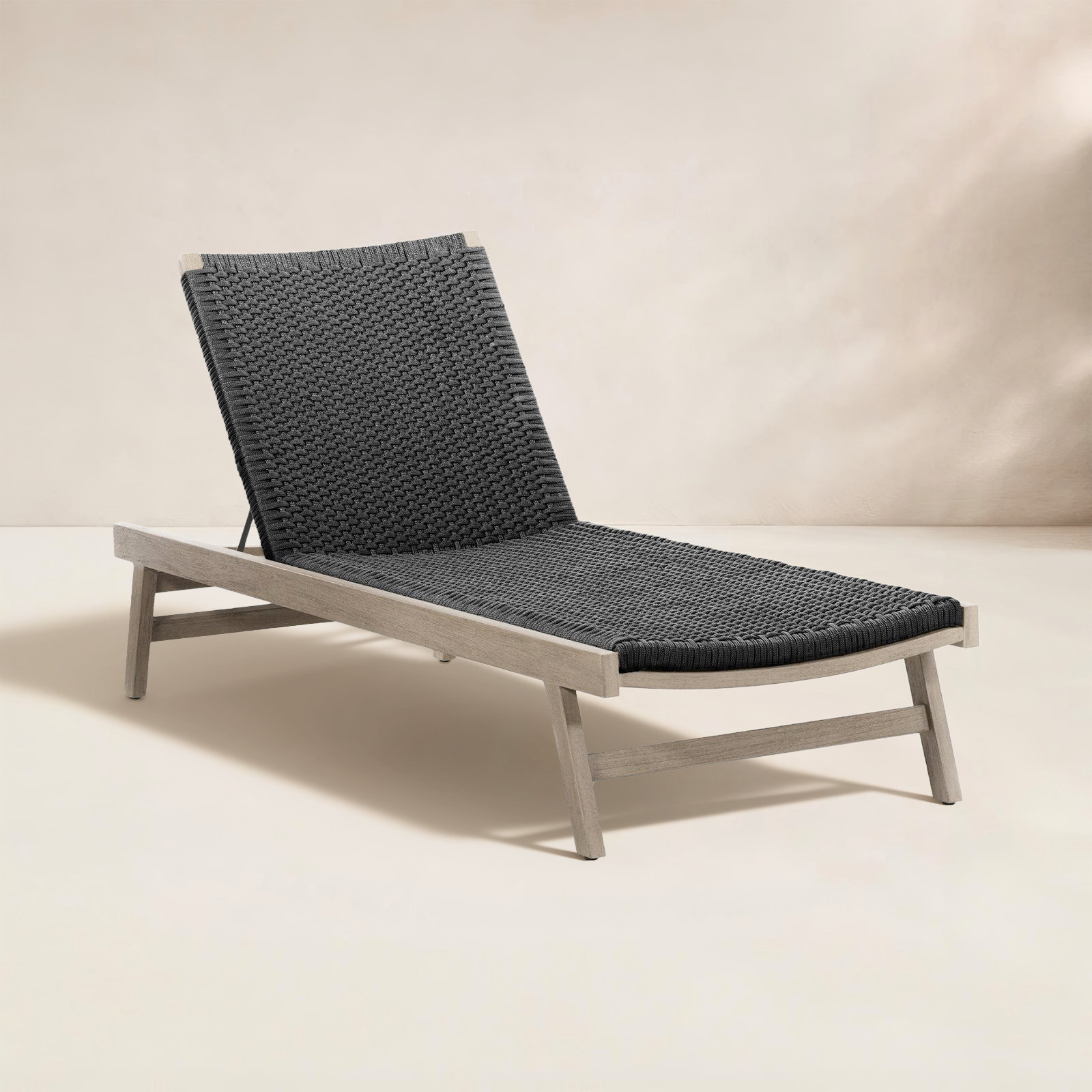 Neecy 27.5'' Outdoor Teak Chaise Lounge, Weathered Gray/Black