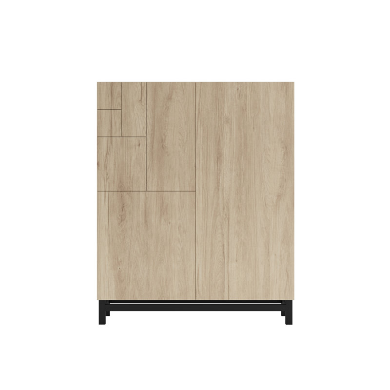 18 Pair Shoe Storage Cabinet, Light Oak/Black