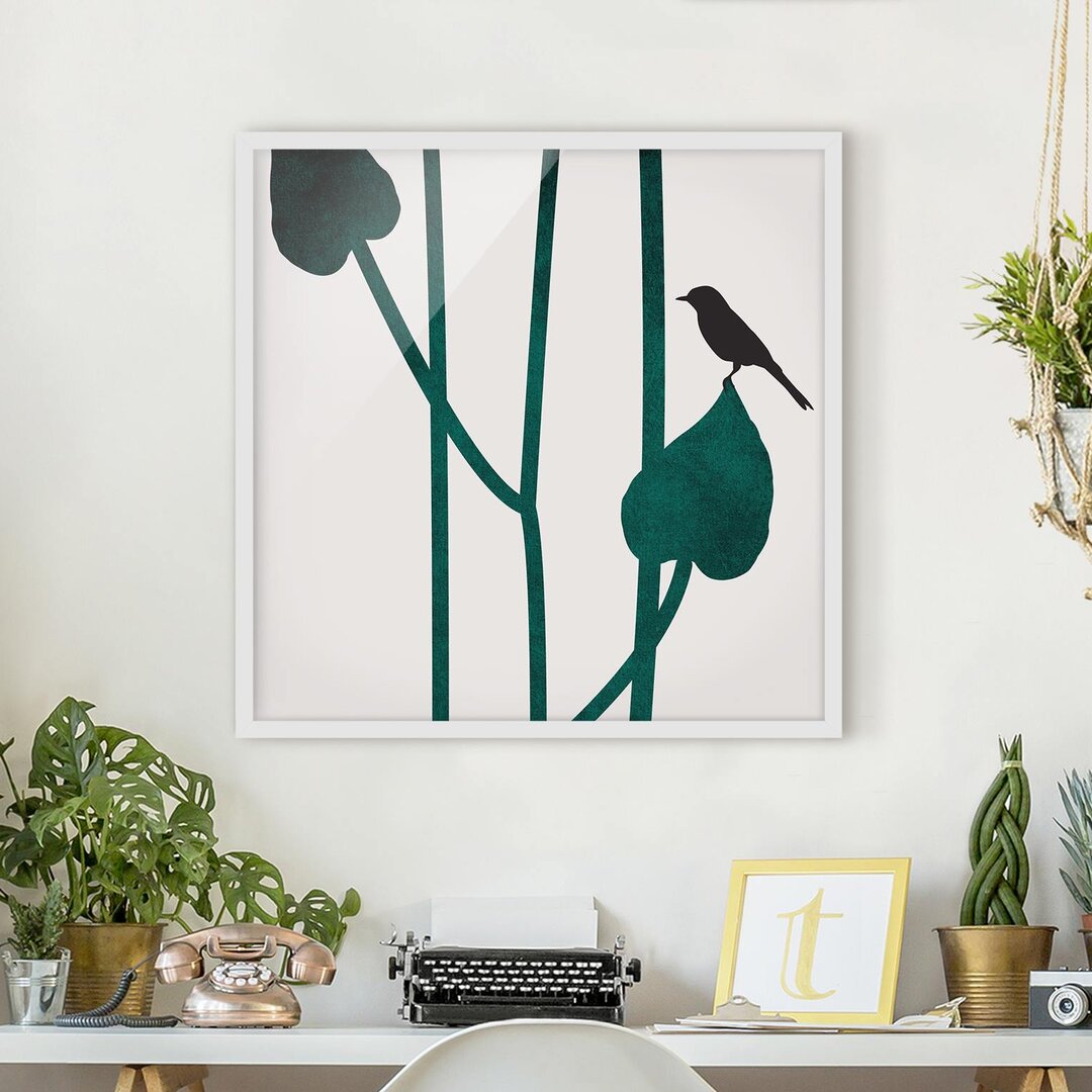 Gerahmtes Wandbild Flora - Bird on Leaf