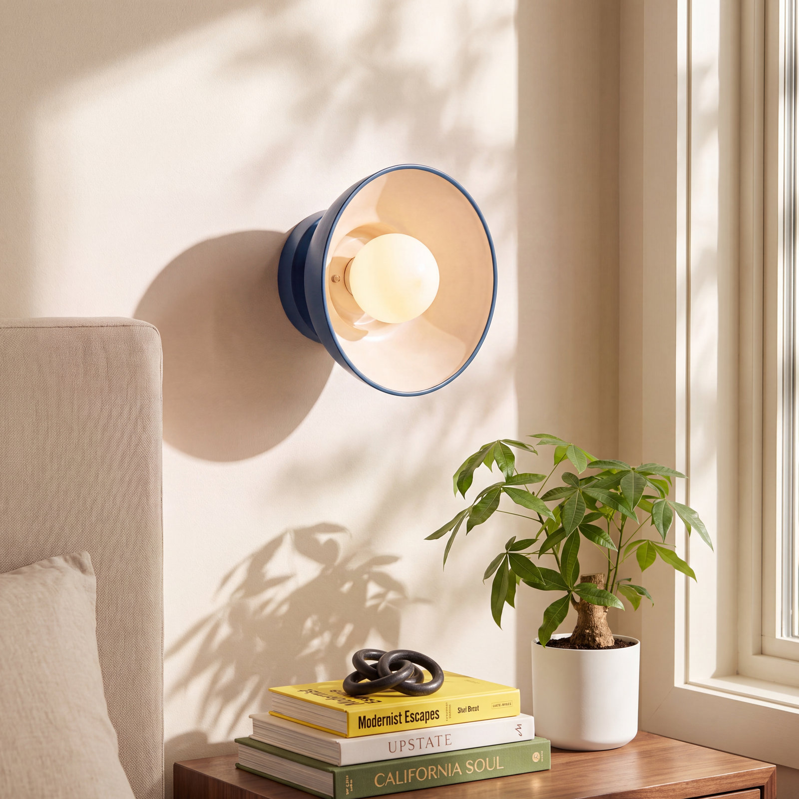 Rana Single Light Dimmable Ceramic Sconce, Midnight Sky/Matte White