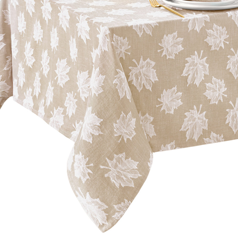 Mattox Falling Leaves Jacquard Cotton Tablecloth, 144"  x 60" Rectangle, Taupe