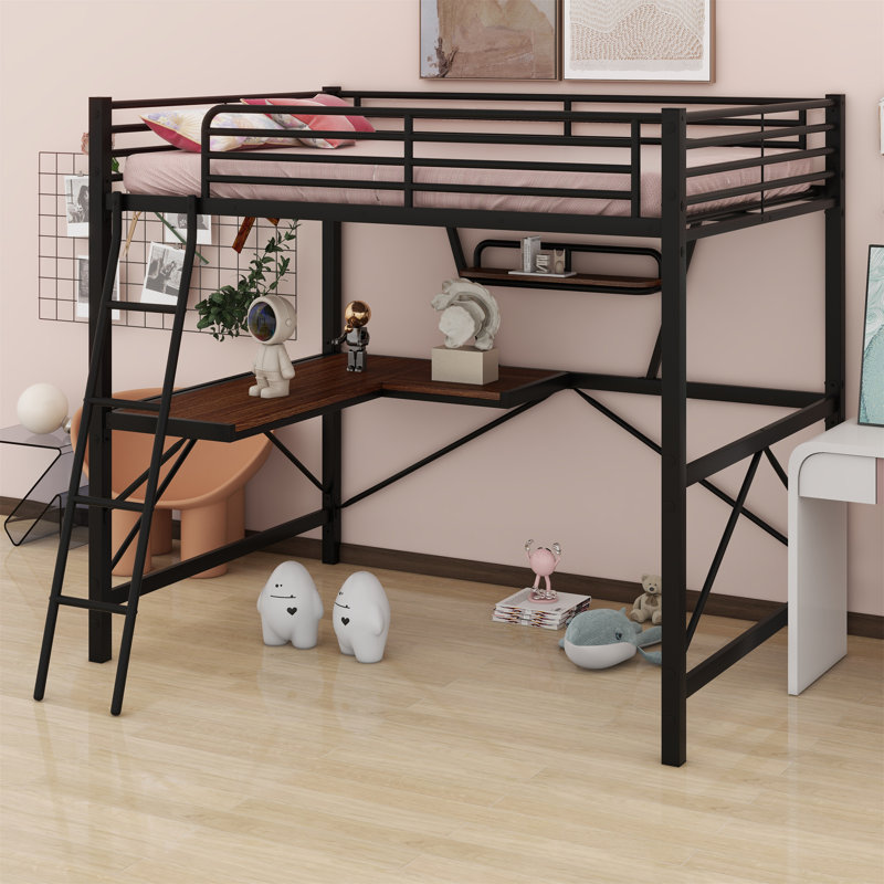 Lit mezzanine pour enfants Catlyn, Lit simple, Noir