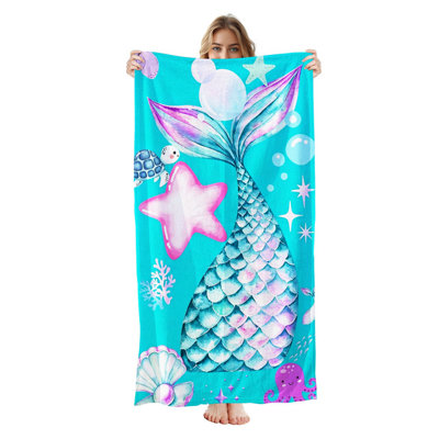  Serviette de plage légère en microfibre, absorbante sans décoloration, 30 po x 60 po, queue de sirène océan