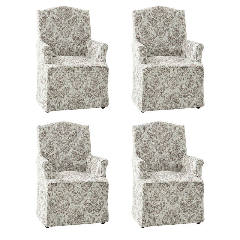 Gatlinburg 26''W Traditional Slipcovered Dining Chair with Hooded Caster Wheels, Beige