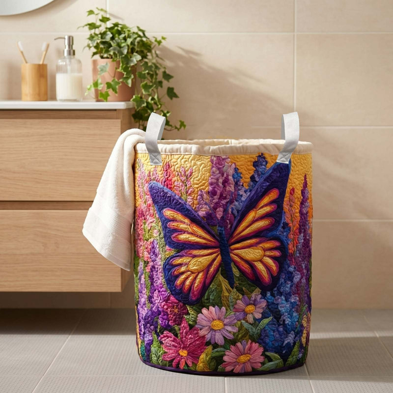 Quilted Laundry Basket With Handles Boho Fabric Storage Basket Multi-functional Clothes Storage Basket Lightweight And Foldable