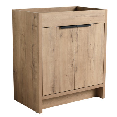 Armoire de salle de bain 30 po sans lavabo - charnières de porte à fermeture douce en contreplaqué chêne imitation Bvb02430imo Matériau de meuble-lavabo autoportant 2 portes à fermeture en douceur
