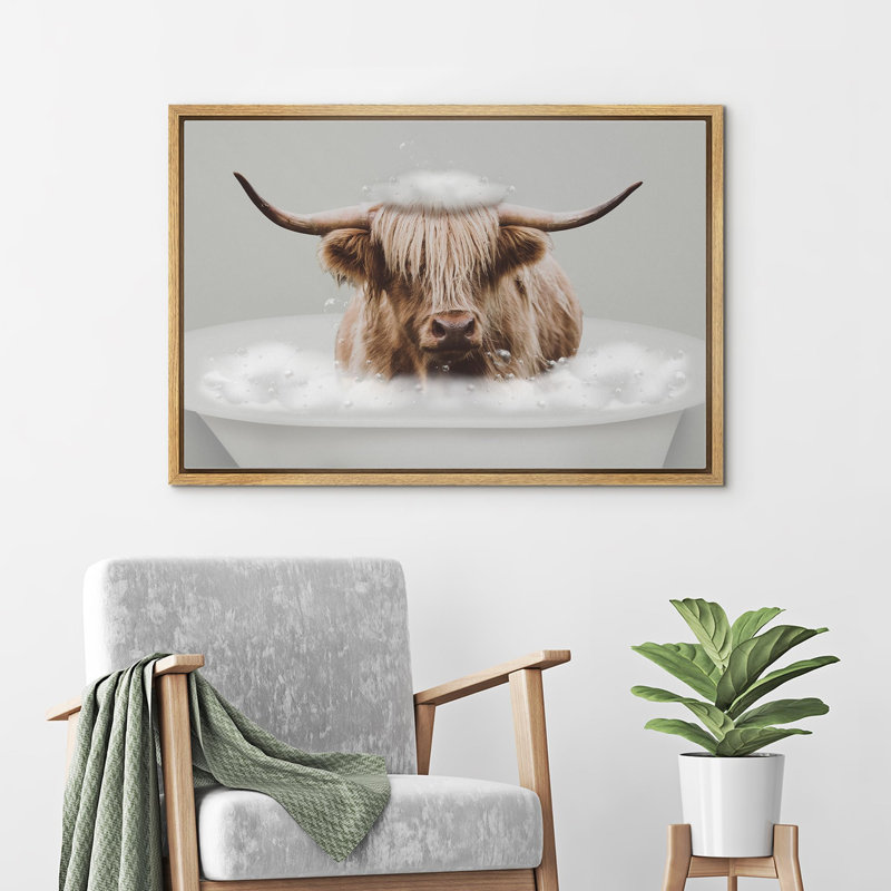 Animaux, décoration de salle de bain amusante, vache Shetland, Impression encadrée, H 24 po x l 36 po, Naturel