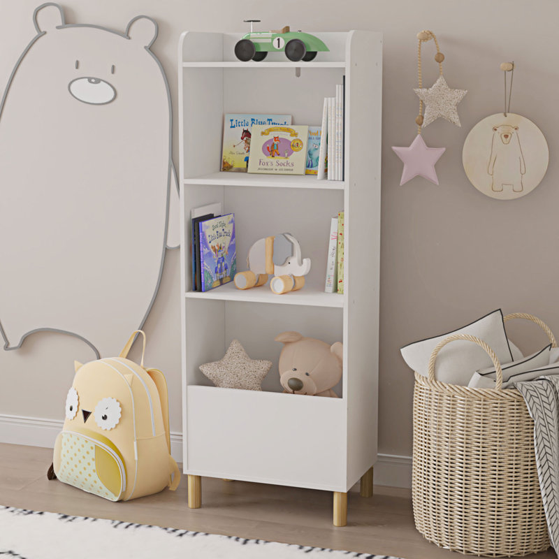 Ailpein Accent Cabinet, 4-Tier Bookcase,Safe Wooden Bookshelf Toy Storage Cabinet Organizer for Playroom