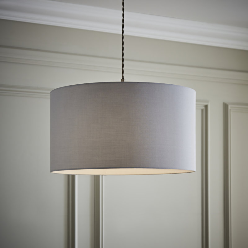 27.5cm H Cotton Drum Pendant Shade ( Screw On ), 15cm H x 25cm W x 25cm D, Grey