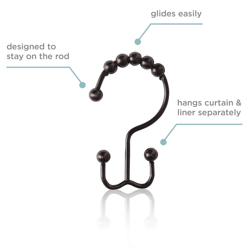 Brass Double Hook Rust Resistant Shower Curtain Hooks Set