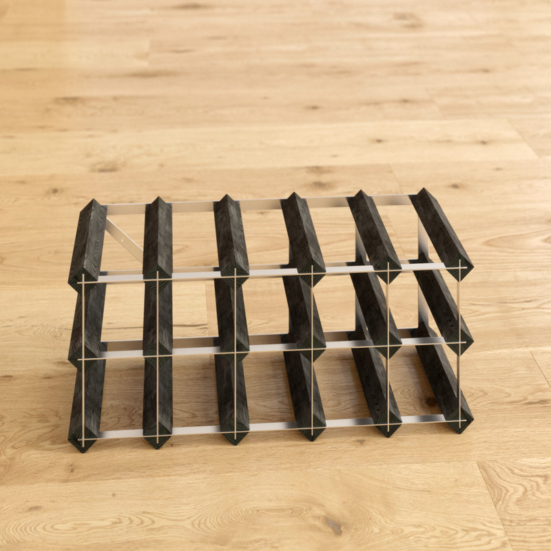 Liddle 15 Bottle Floor Wine Bottle Rack, Natural Pine / Black Steel