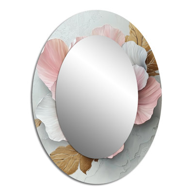 Blanc et rose pivoines élégantes II - grand miroir mural ovale sur métal