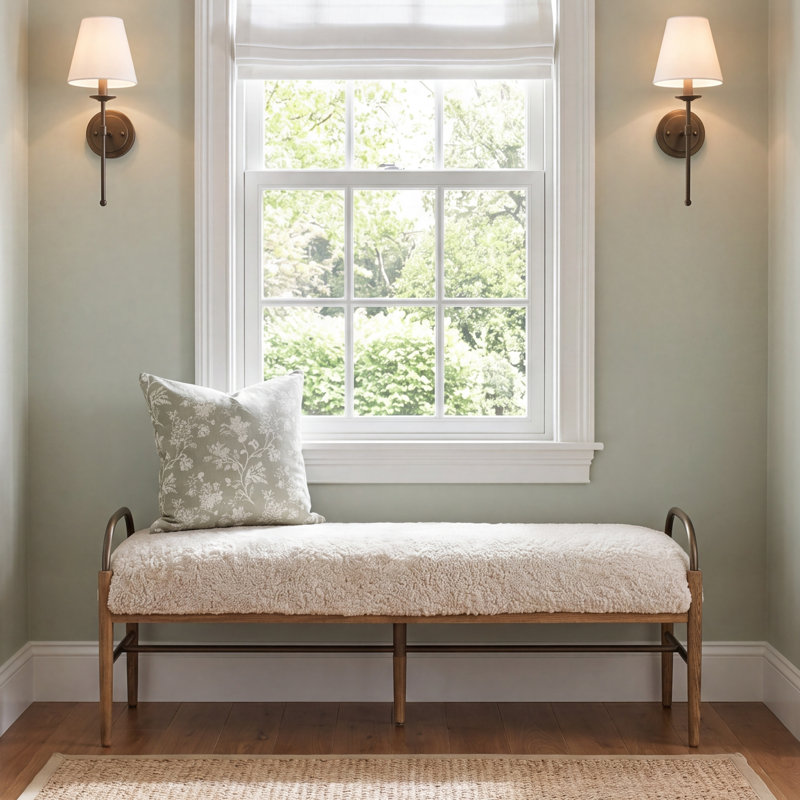 Demi Accent Bench 60"-Beige Shearling, Taupe Shearling