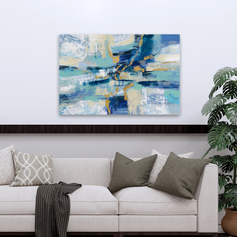 Wave Breaker - Abstrait aqua noir bleu, H 48 po x l 32 po