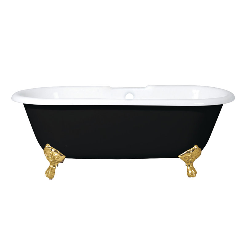 Kingston Brass Aqua Eden 66-Inch Cast Iron Oval Double Ended Clawfoot Tub (7-Inch Faucet Drillings)