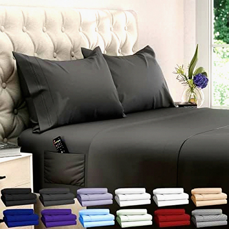 CoolMax Twin XL Sheet Set - 4 Piece Cooling Bed Sheets with Side Pocket - Extra Long Twin XL Fitted Sheet - Soft Brushed Polyester - Gray