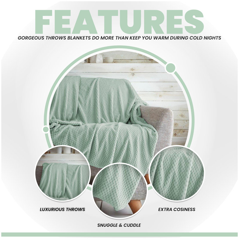 Teddy Popcorn Waffle Throw Blanket Soft Warm Cosy Lightweight Waffle Decorative Blanket for Sofa Couch Bed Bedroom Living Room