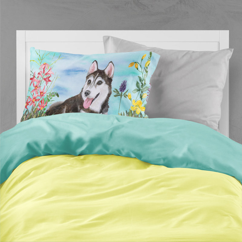 Taie d’oreiller spring, Husky de Sibérie noir