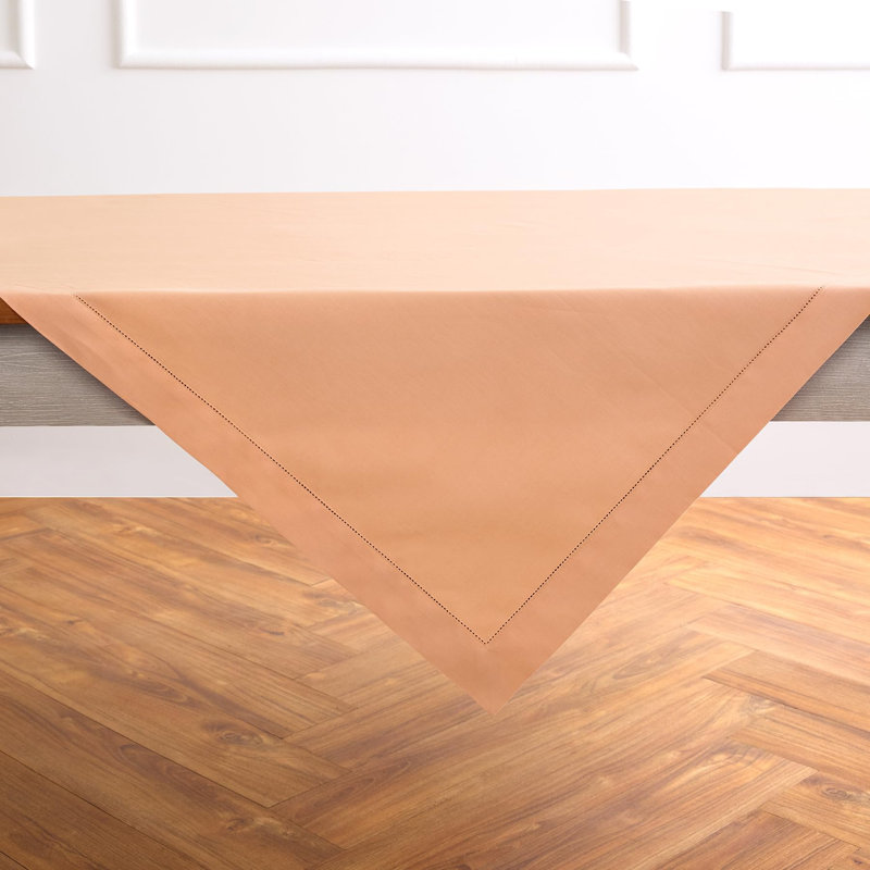 Cotton Linen Hemstitch - 100% Pure Table Throw, Peach Bloom