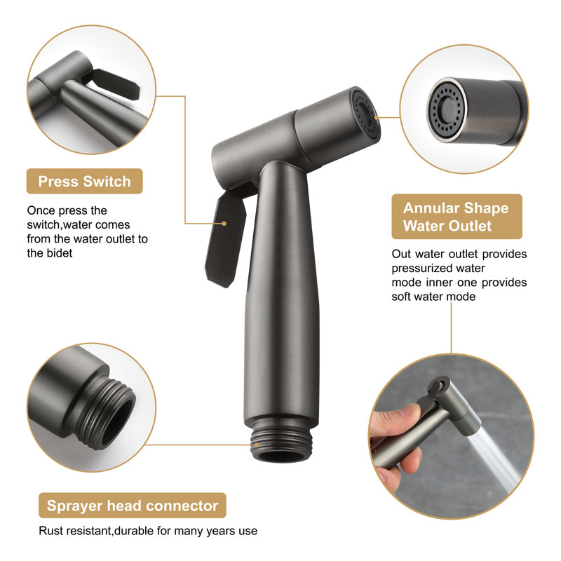 Elongated Hand Held Bidet with Faucet, Matte Black