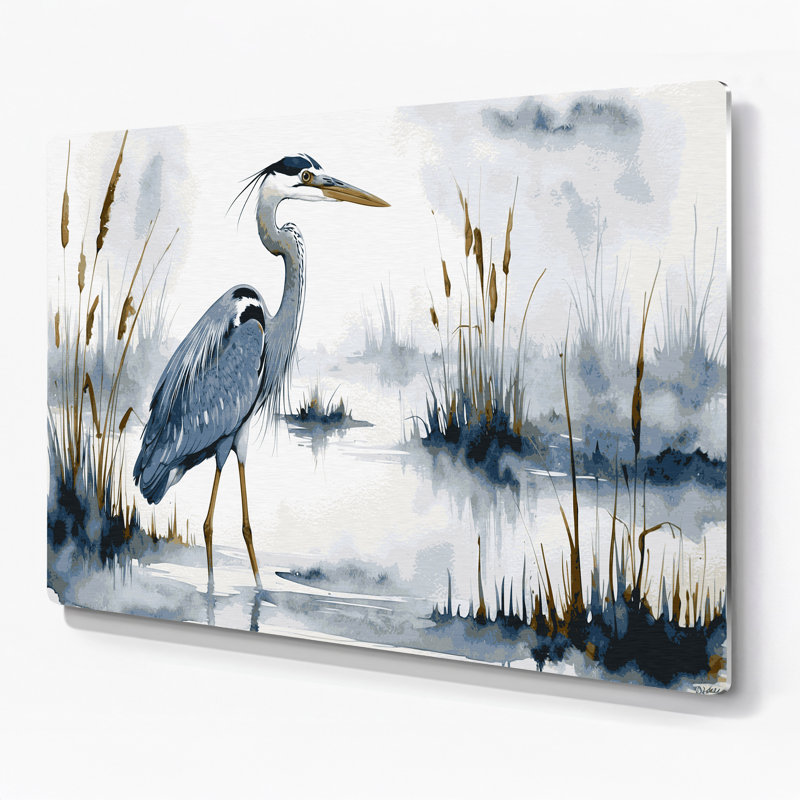 «Birds Great Blue Heron», art mural en métal gris, H 132 po x l 168 po x P 0,05 po