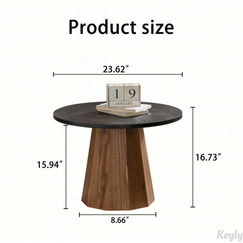 Table basse ronde en bois à piédestal robuste pour salon facile à assembler, 23.62"