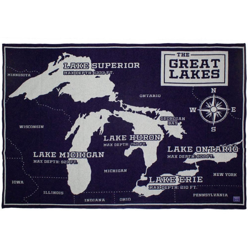 Lake and City Maps Great Lakes Map Wool Throw