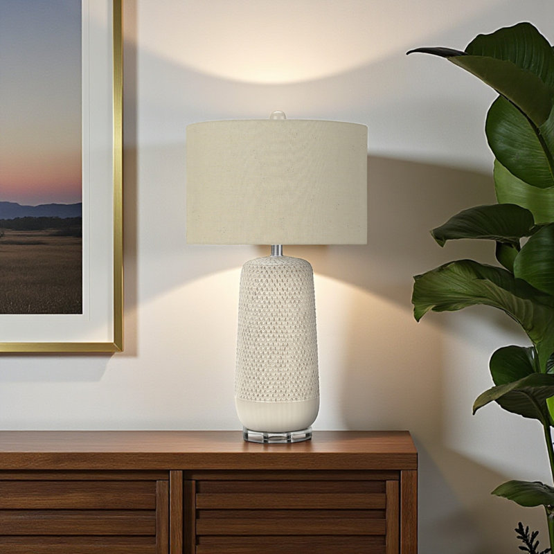 Dori Cream Ceramic & Beige Shade Arched Table Lamp, 30.83'' H X 16.77'' W X 16.86'' D
