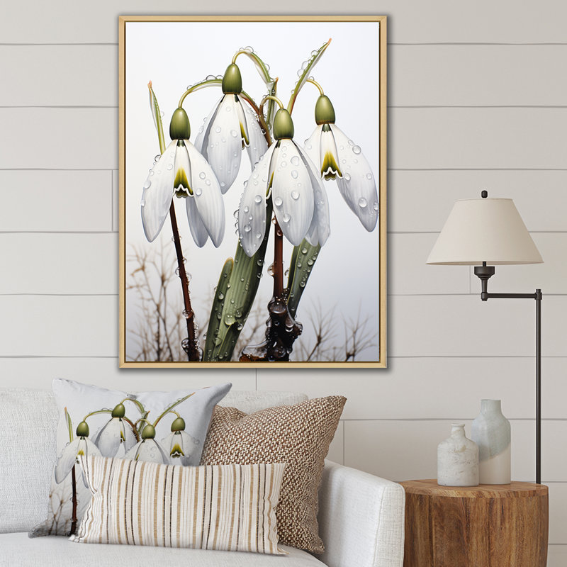 Morning Hush Snowdrops In Silent White I - Snowdrops Wall Art, Brown Floater Framed, 32" H x 24" W