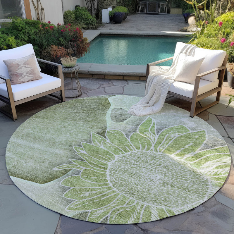 Killingly Washable Floral Indoor / Outdoor Rug, Round 8'