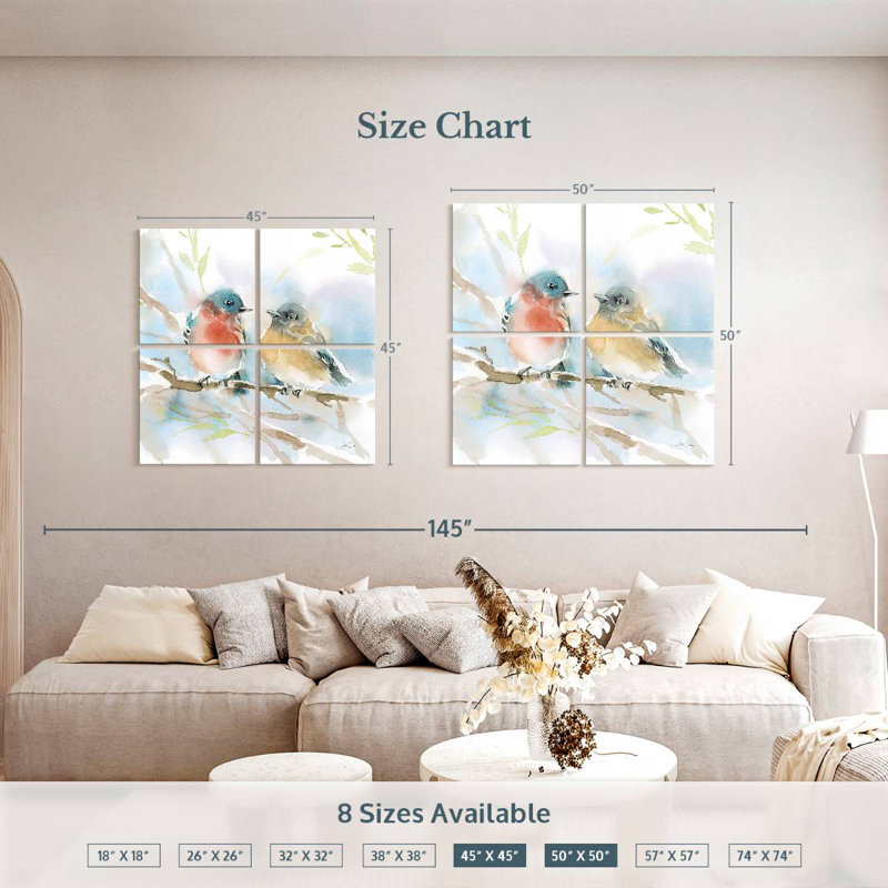 Paire d'oiseaux bleus Brampt au printemps, H 50 po x l 50 po