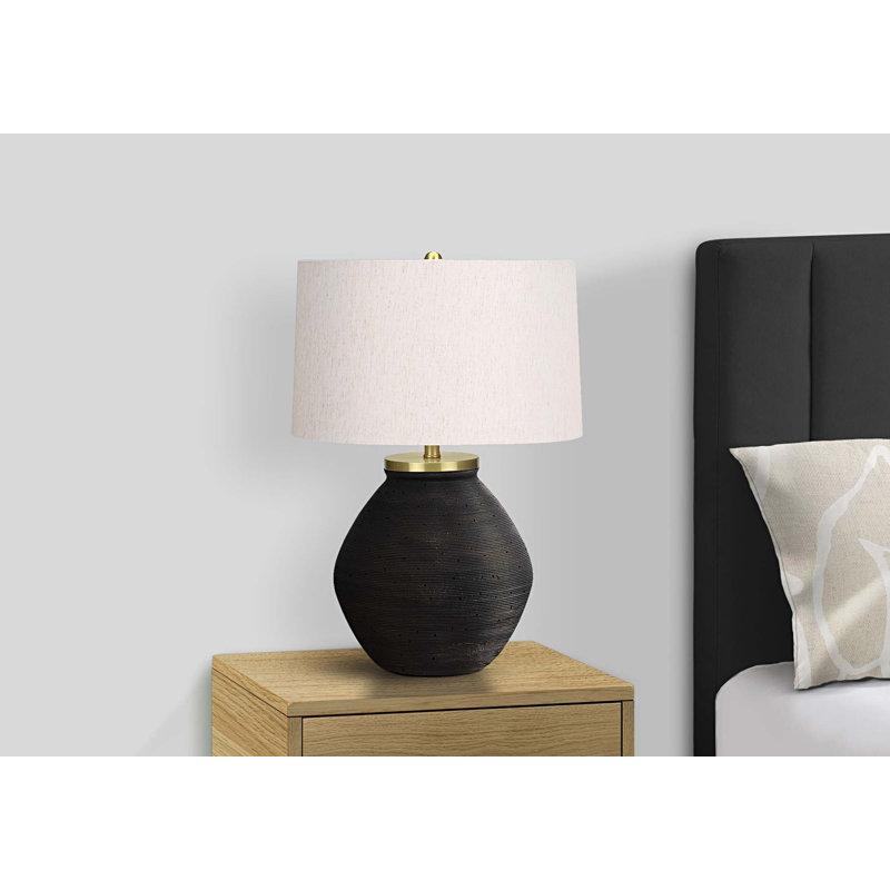 Aya Table Lamp, Linen Shade Jar Body, 25 Inch, Black, Ivory