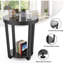 Table de bout en verre trempé - Petite table basse à cadre en métal noir pour le salon, le balcon ou la chambre à coucher