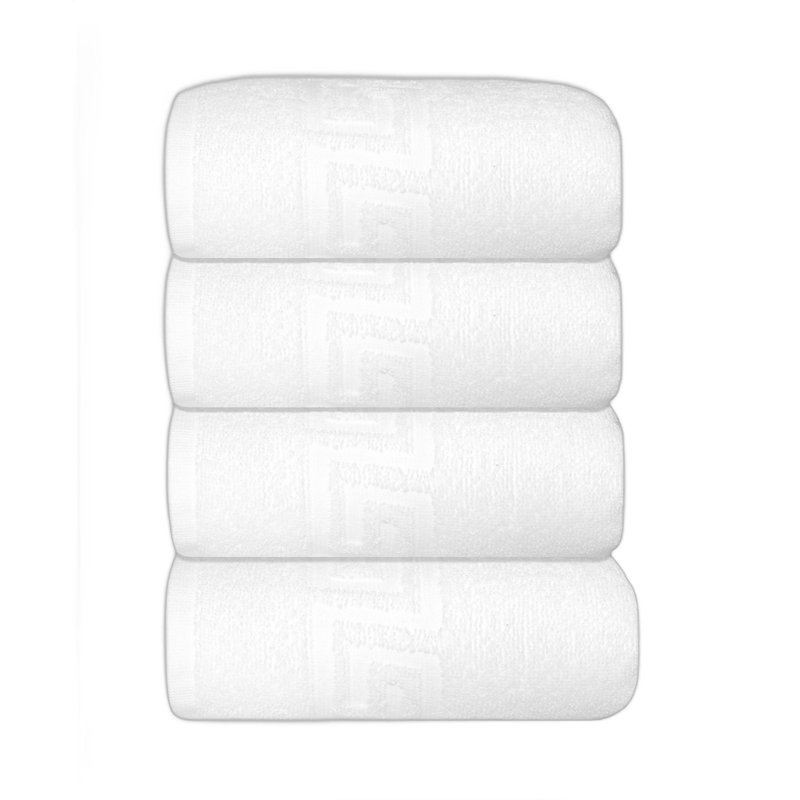 Ensemble de quatre serviettes de toilette blanches à motif grec en coton turc, 40 x 75 cm
