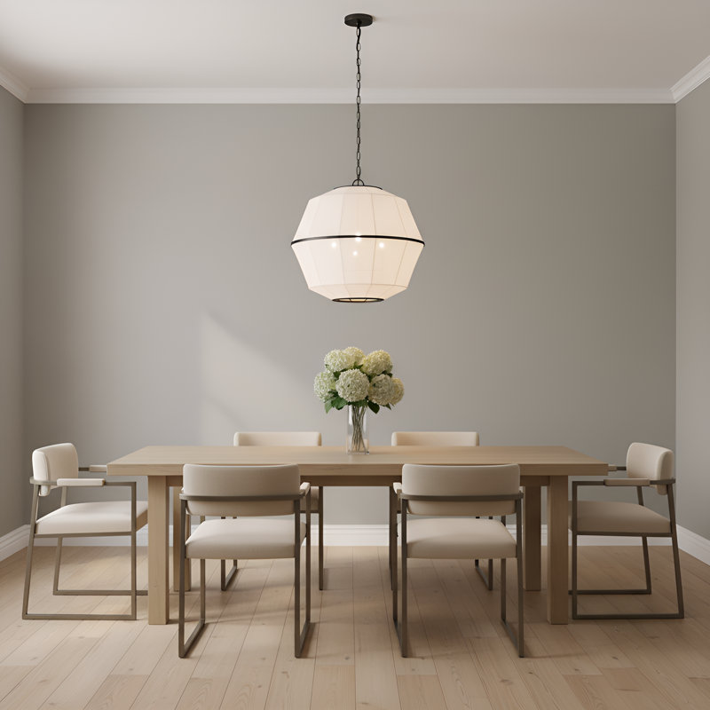Ellen Degeneres Hikari 5 Light Dining Room Pendant With White Linen Shade, 86.25" H x 22.125" W x 22.125" D, Aged Iron