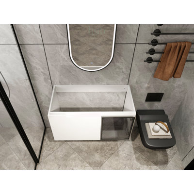 Meuble-lavabo mural de 91 cm (36 pouces) avec 2 portes à fermeture douce et une demi-porte en verre, construction en contreplaqué pour salles de bains modernes
