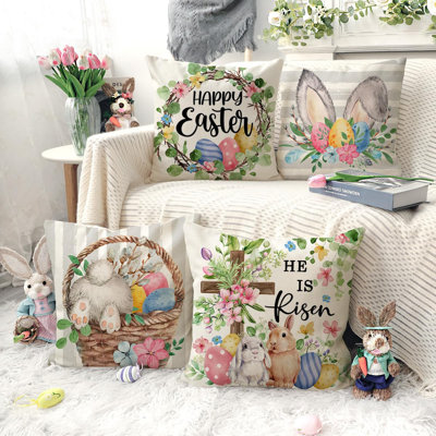 Ensemble de 4 housses de coussin grises de Pâques 18 x 18