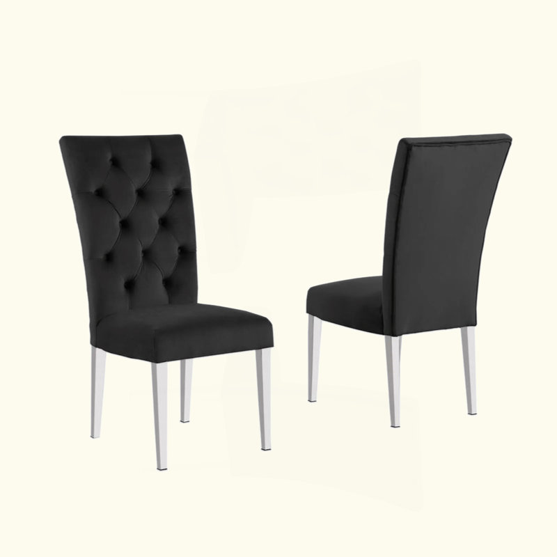 Ensemble de chaises de salle à manger rembourrées Modern Velvet, Noir, Argent argent