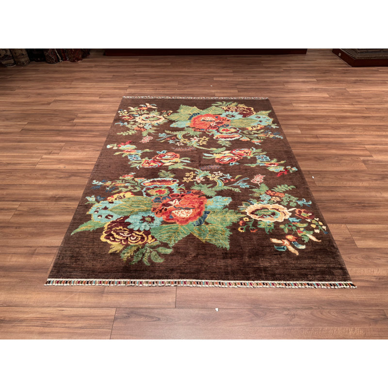 Tapis en laine et coton brun noué à la main Original Original
