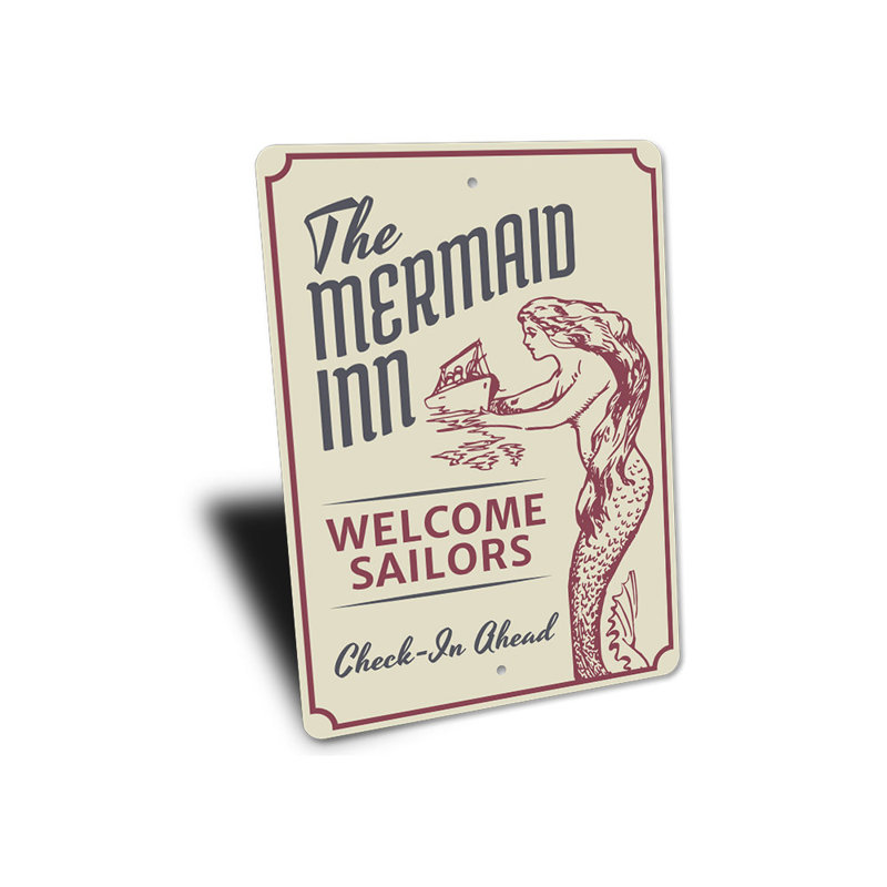 Panneau rétro en aluminium «Mermaid Inn», H 18 po x l 12 po x P 0,06 po