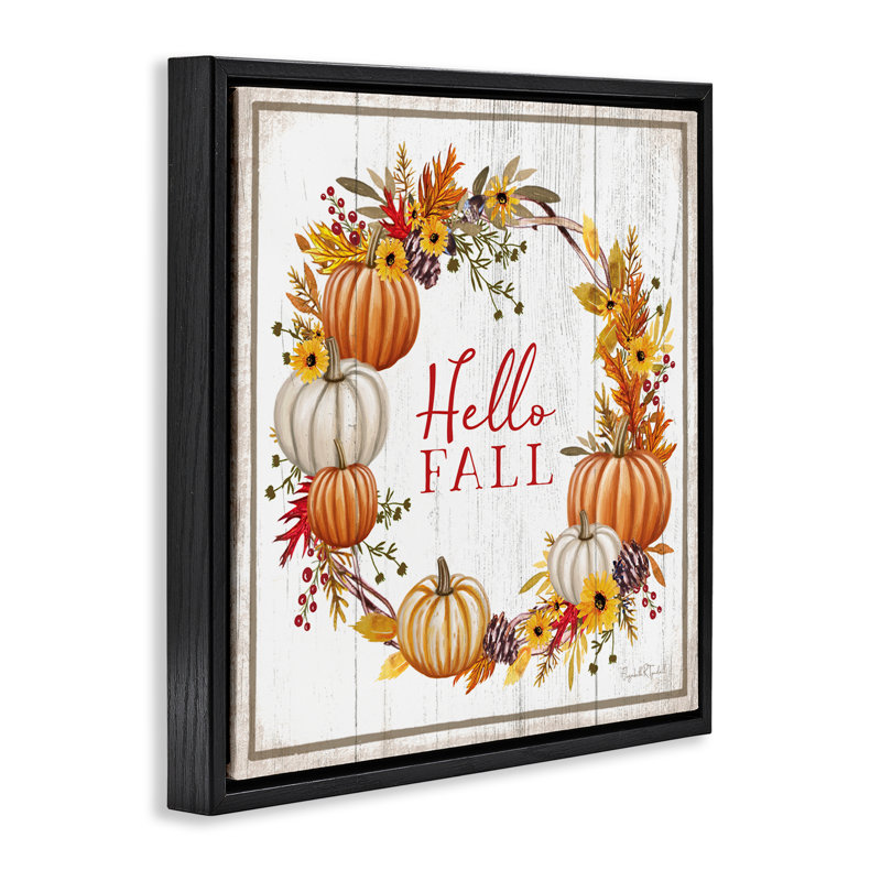 «Rustic Hello Fall» par Elizabeth Tyndal, Cadre flottant noir de jais, H 18 po x l 18 po