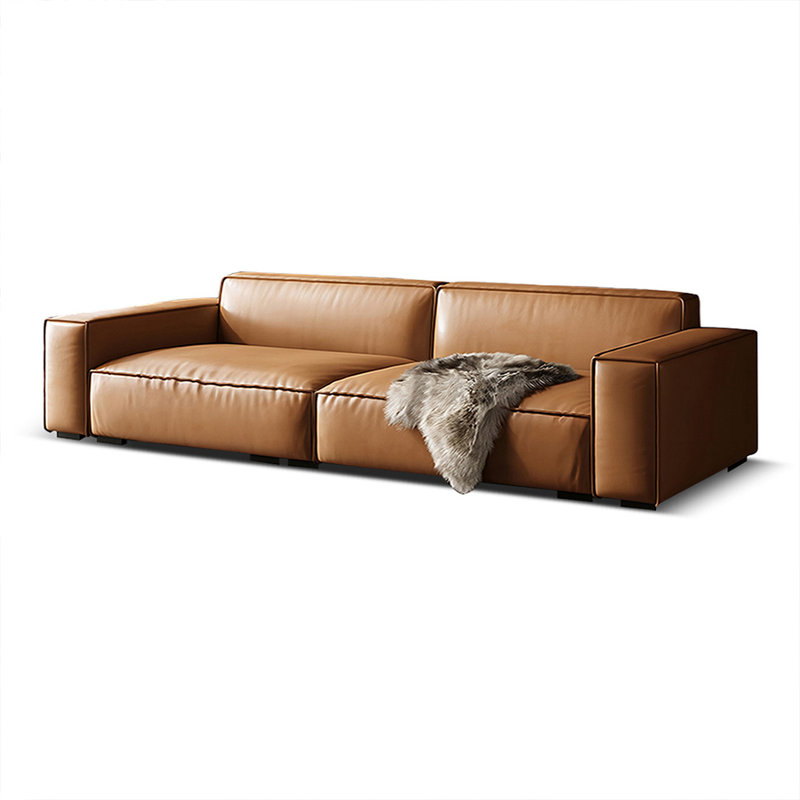Canapé modulaire orange en cuir véritable, H 28,35 po x l 92,91 po x P 37,4 po, 3, Orange