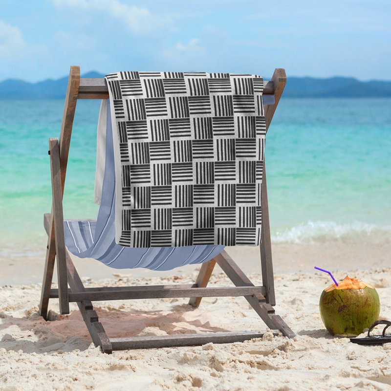 Serviette de plage à rayures tressées classique, Noir