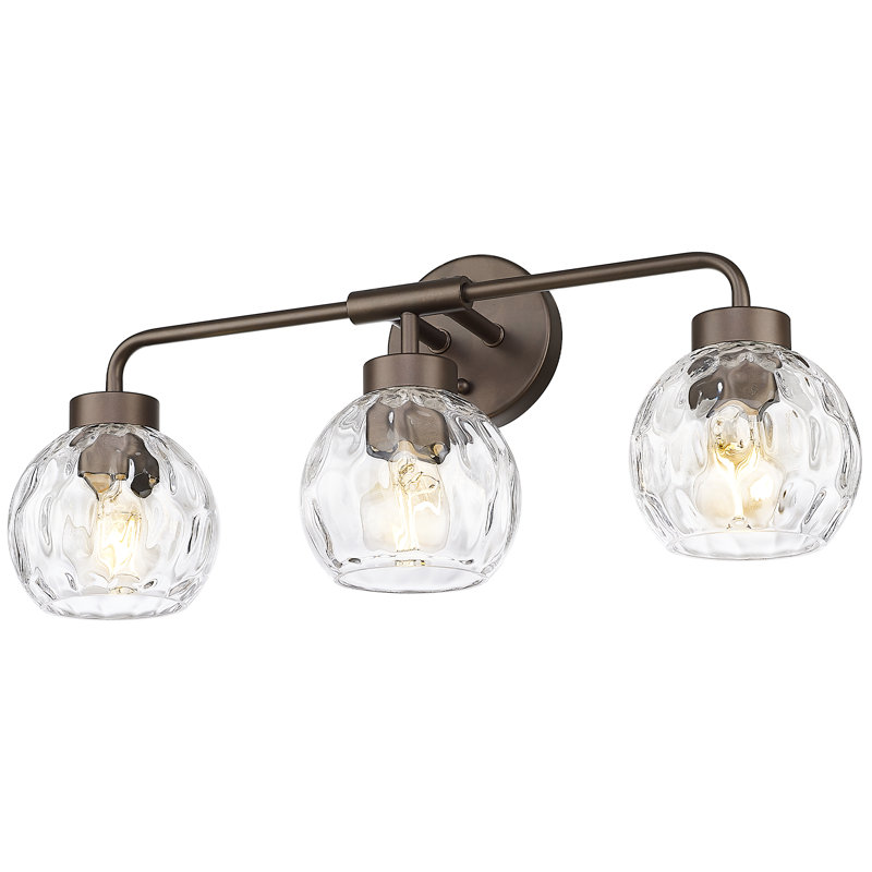 Éclairage pour salle de bain 3 lumières avec globe en verre ondulé, bronze huilé, H 9,5 po x l 23,1 po x P 6,9 po