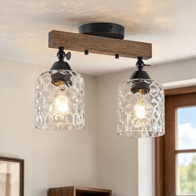 Plafonnier semi-encastré de style ferme à 2/3/4 lumières en verre martelé transparent