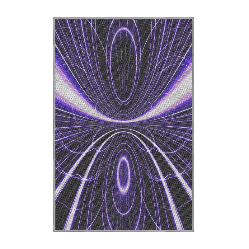 Laine tissée à la machine à motifs géométriques et polyester noir/mauve Tapis décoratif, Rectangle 5 pi x 7 pi