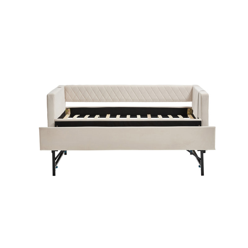 Lit de jour beige en velours, Beige