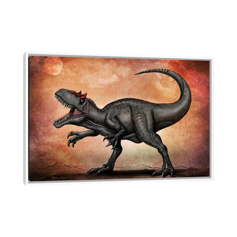 Allosaurus Dinosaur by Aram Papazyan - Painting on Canvas, 66.04 cm H x 45.72 cm W, White Floater Frame