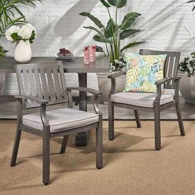 Chaise de salle à manger d'extérieur moderne en aluminium avec coussin (ensemble de 2), gris foncé et argent